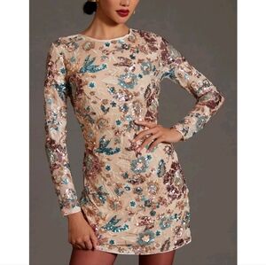 Anthropologie Floral Sequin Embellished Mini Dress